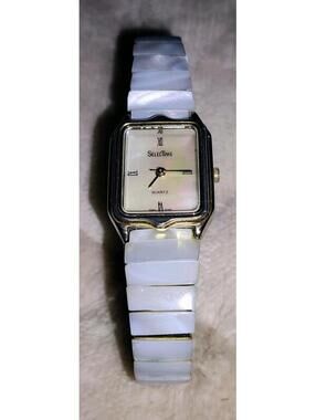 Vintage Selectime Womens watch Expansion Malachite inlay band Pearl Silver Gold